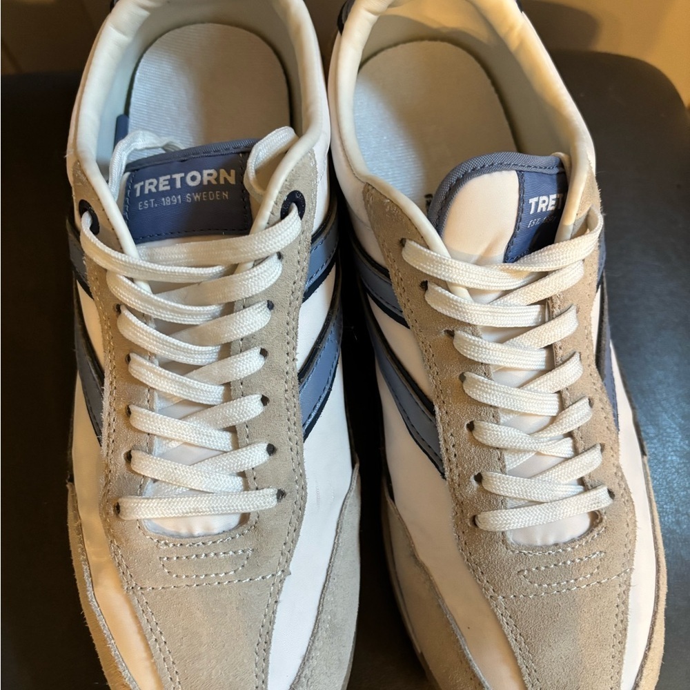 Tretorn Rawlins Shoes Womens 7.5 White Gray Blue Retro Sneakers Suede Leather - Picture 2 of 7